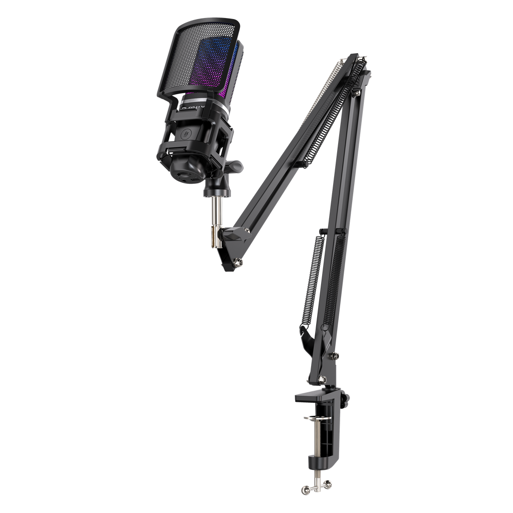 Playmax RGB Black Microphone with arm and Tripod