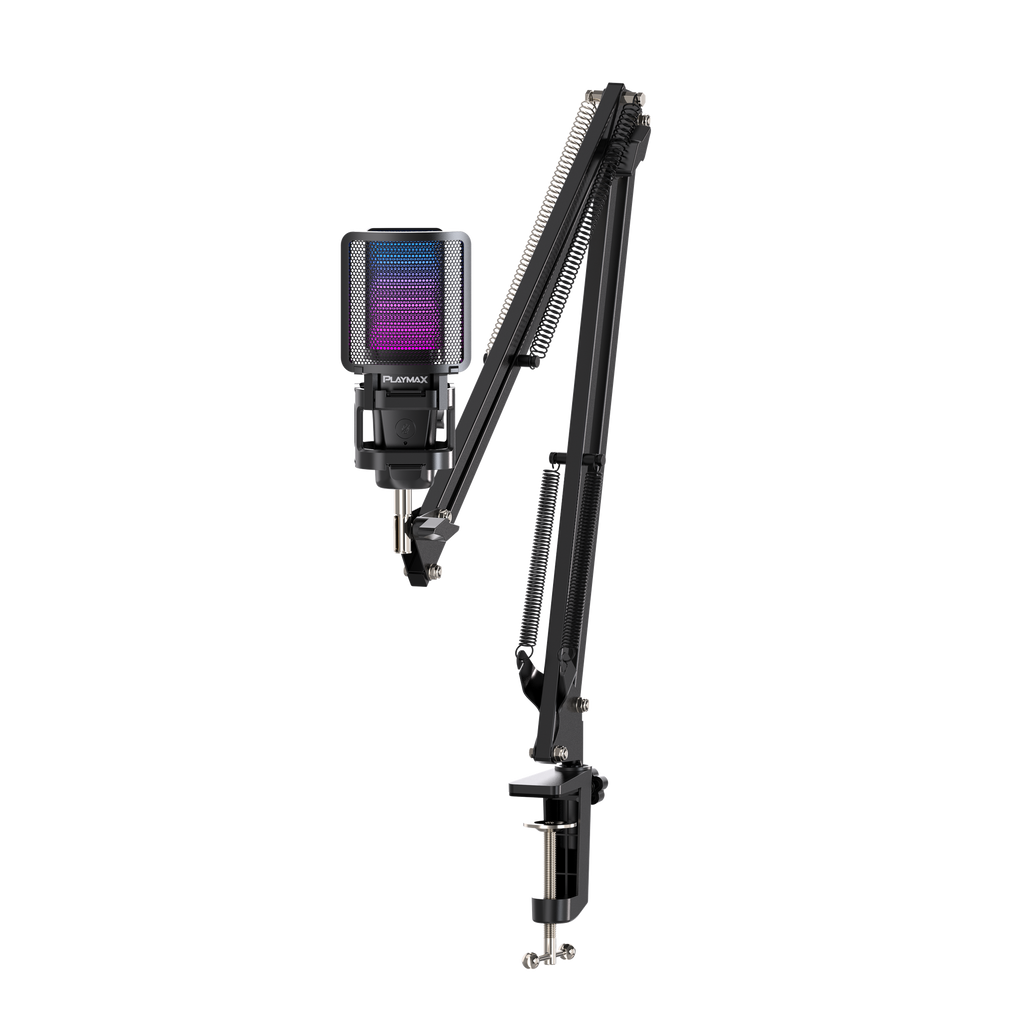 Playmax RGB Black Microphone with arm and Tripod