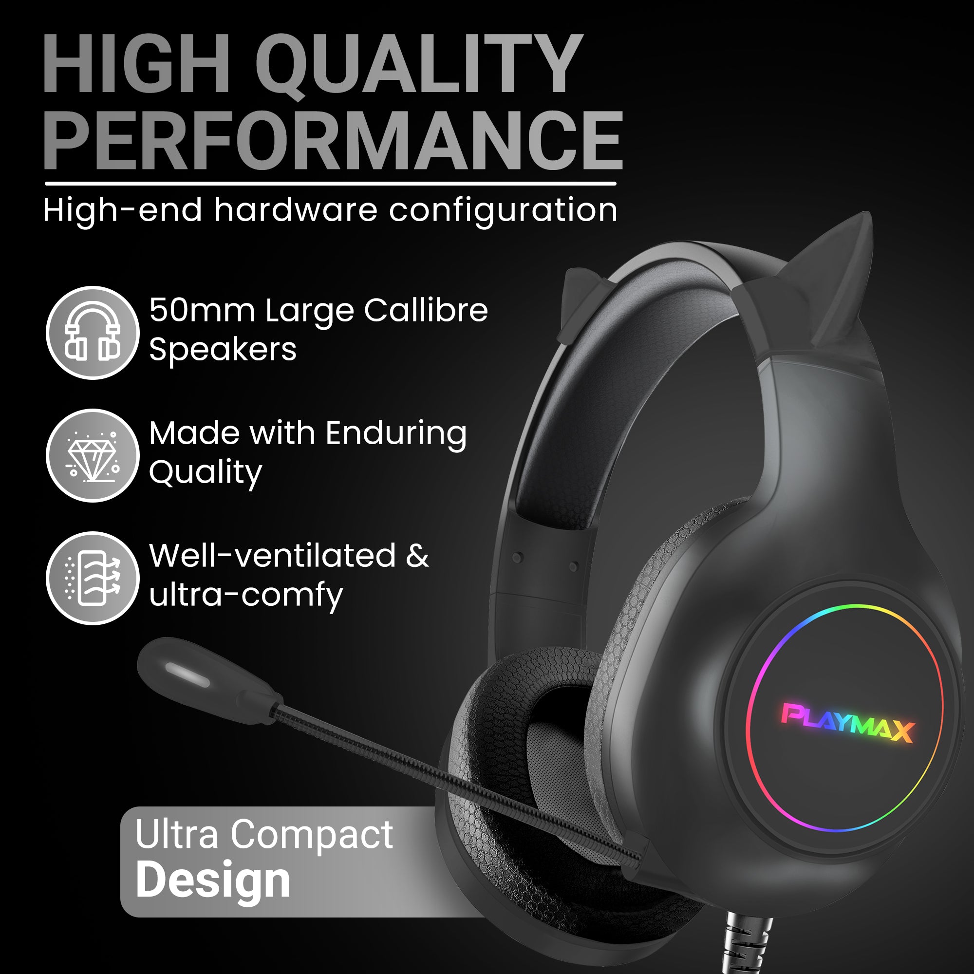 Playmax RGB Cat Ear Headset - Black