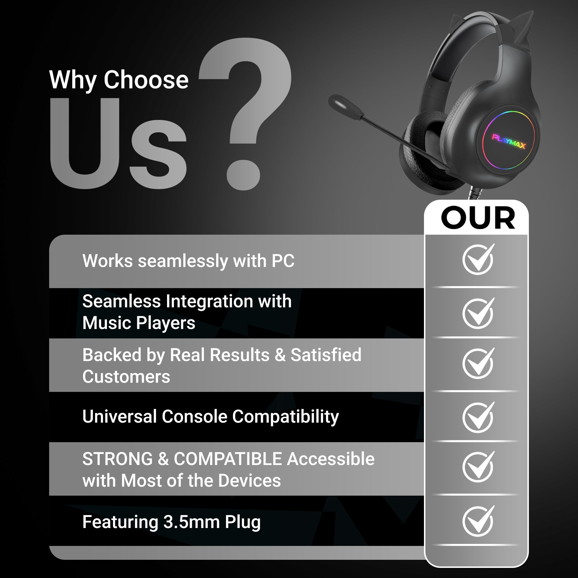 Playmax RGB Cat Ear Headset - Black