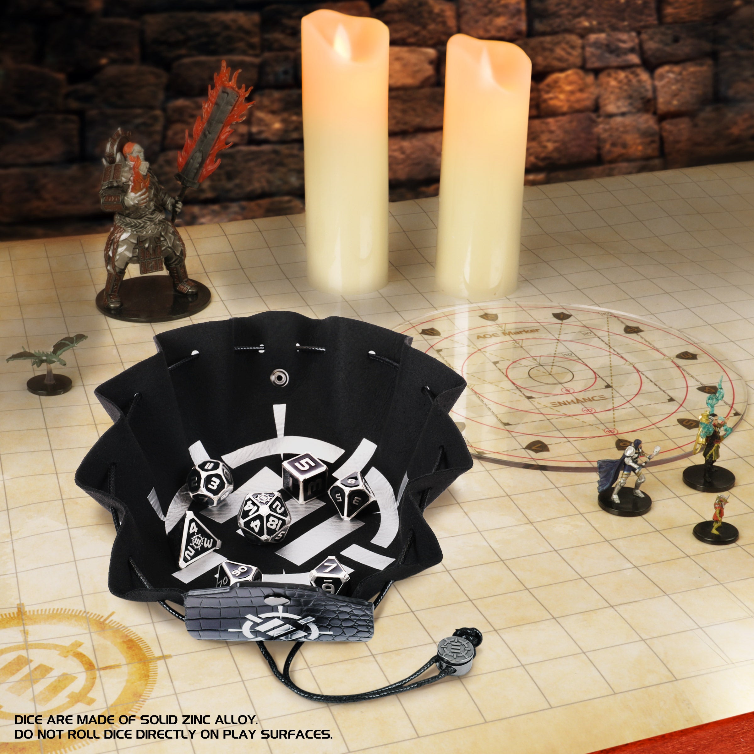 ENHANCE DnD 7pc Metal Dice with 2-in-1 Dice Bag/Tray (Collector Edition Black)