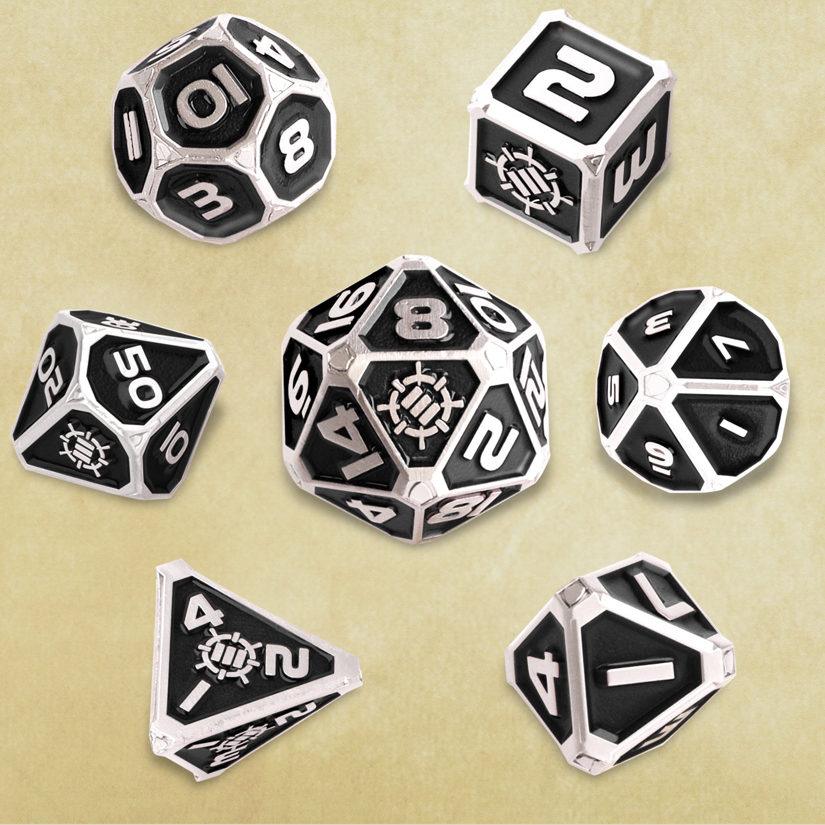 ENHANCE DnD 7pc Metal Dice with 2-in-1 Dice Bag/Tray (Collector Edition Black)