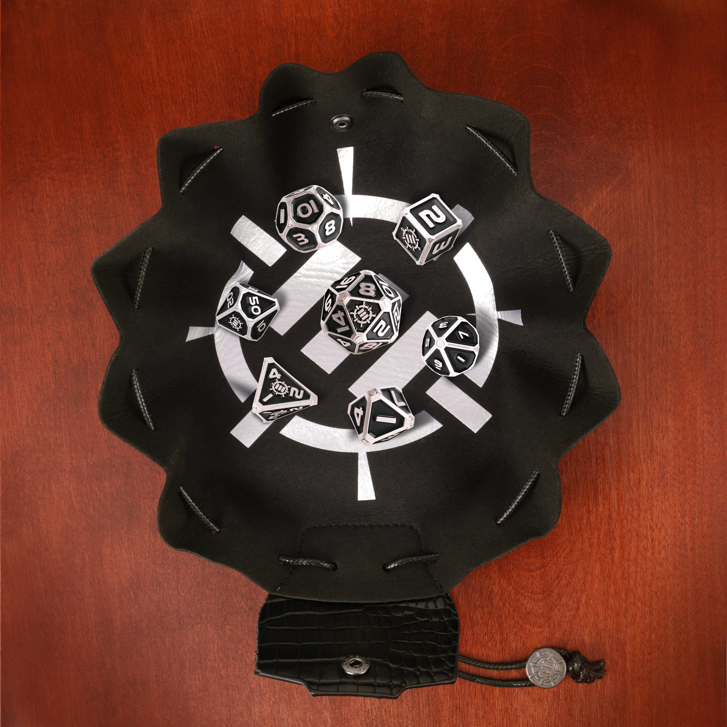 ENHANCE DnD 7pc Metal Dice with 2-in-1 Dice Bag/Tray (Collector Edition Black)