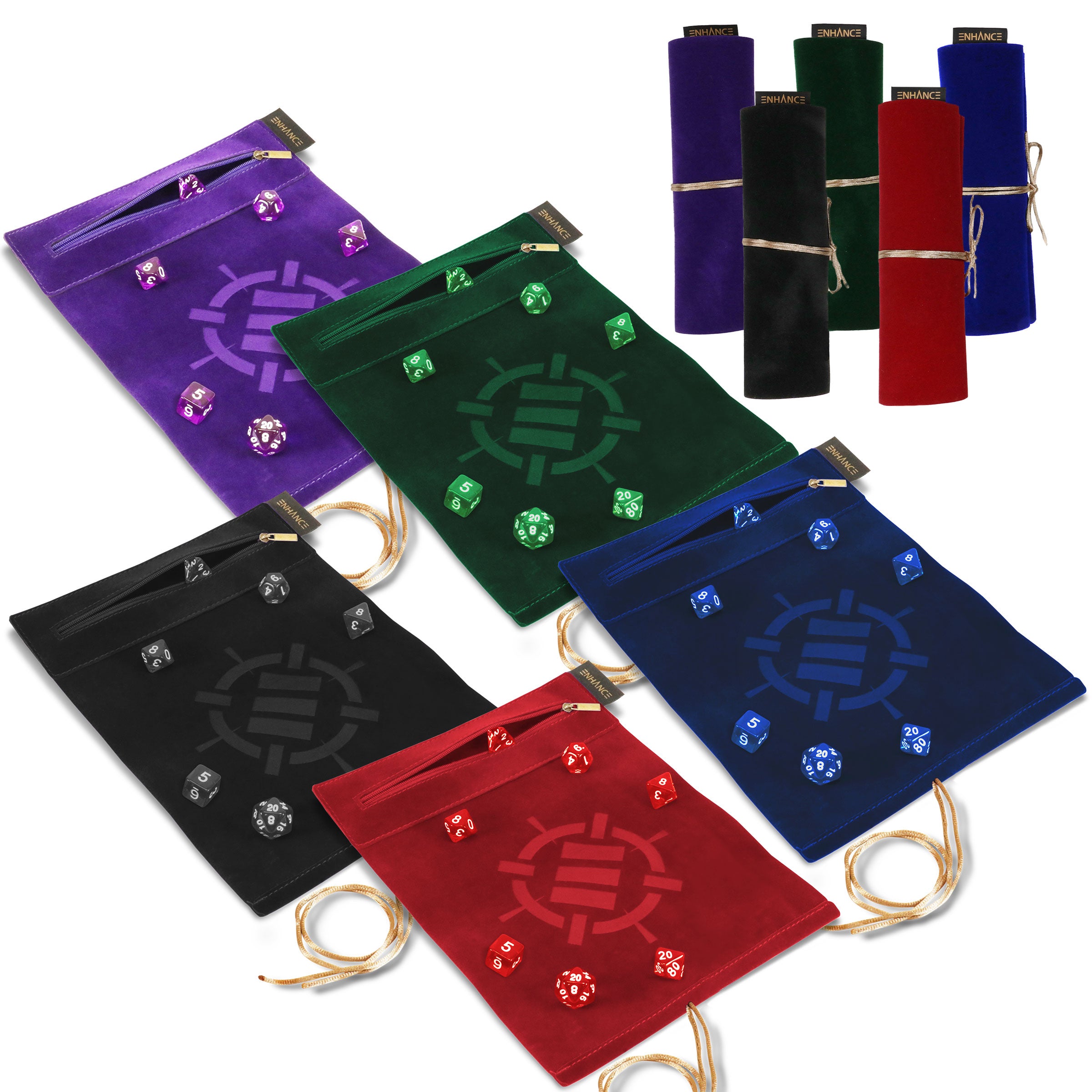 Enhance Tabletop Roll on a Scroll Dice Case and 7pc Acrylic Dice Set Black