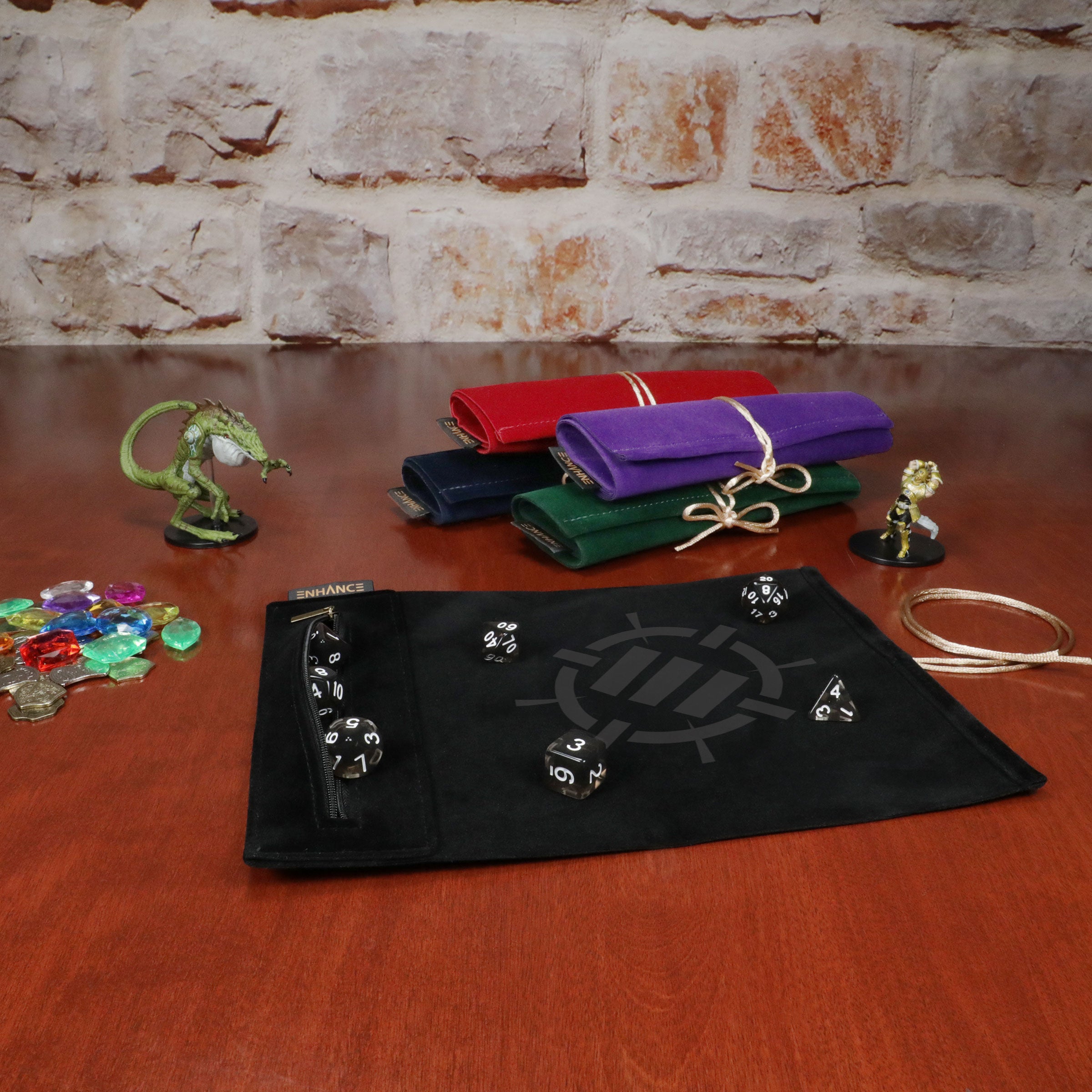 Enhance Tabletop Roll on a Scroll Dice Case and 7pc Acrylic Dice Set Black