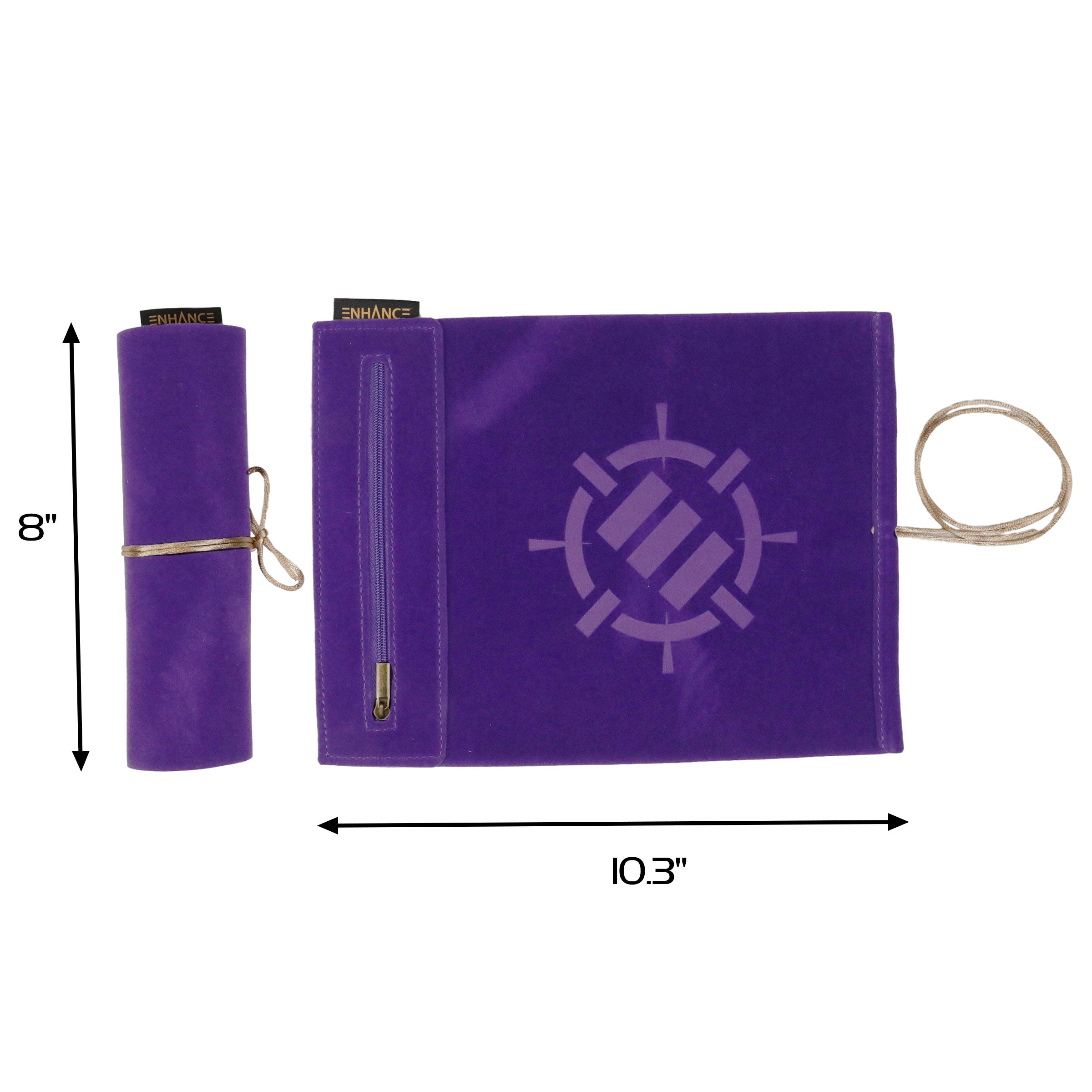 Enhance Tabletop Roll on a Scroll Dice Case and 7pc Acrylic Dice Set Purple