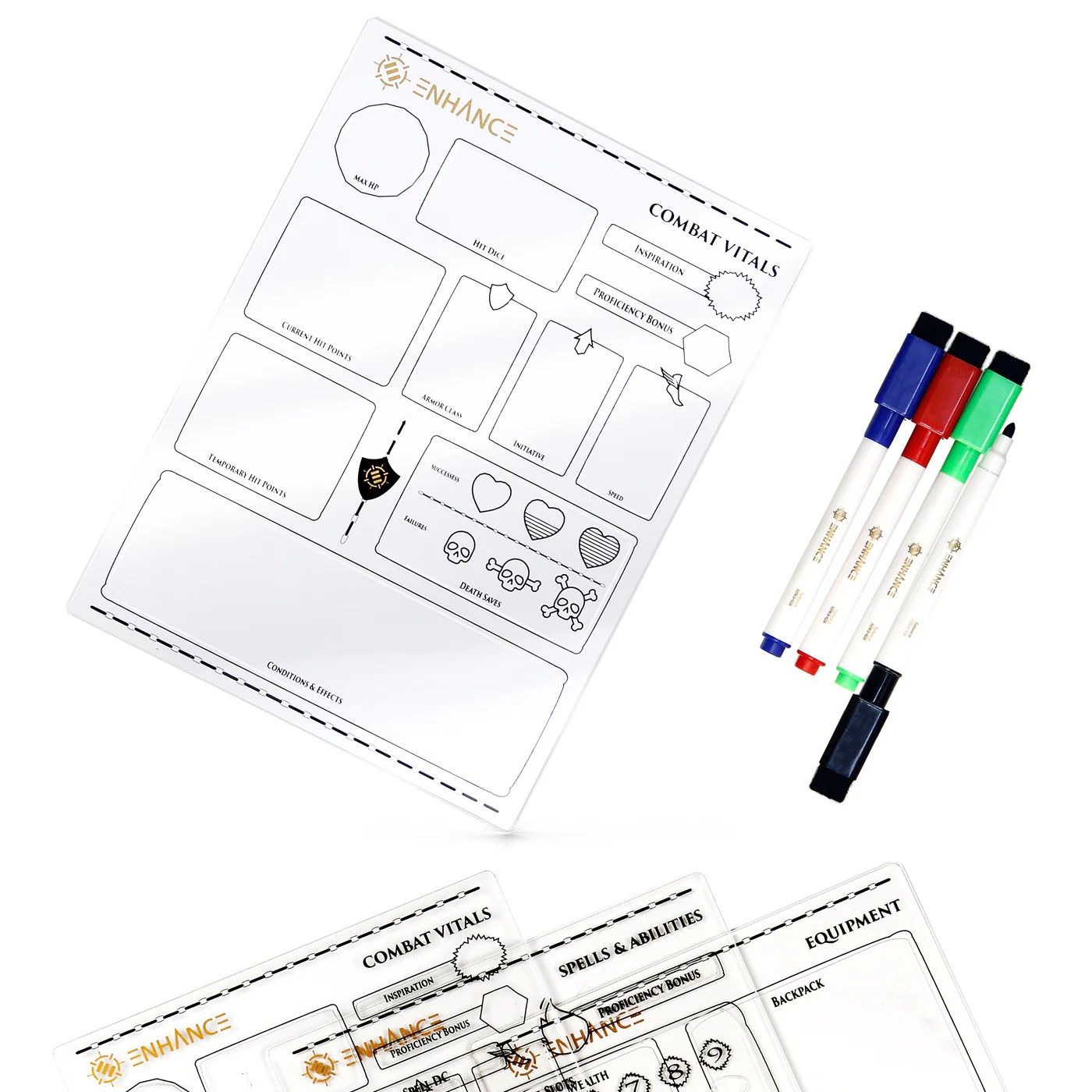 ENHANCE Tabletop Gaming Acrylic Character Sheet Set