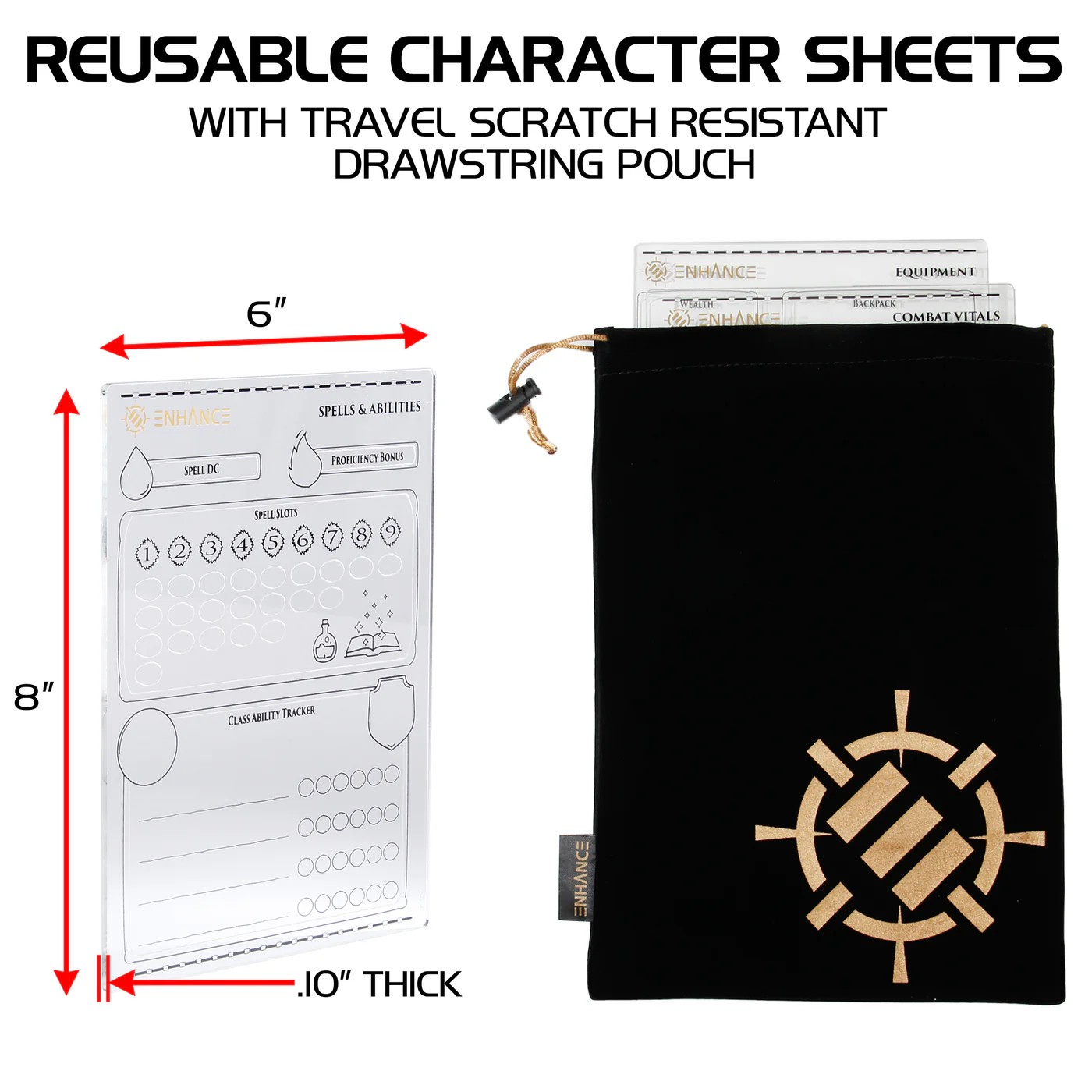 ENHANCE Tabletop Gaming Acrylic Character Sheet Set