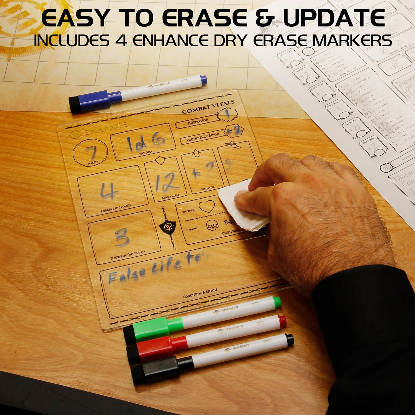 ENHANCE Tabletop Gaming Acrylic Character Sheet Set