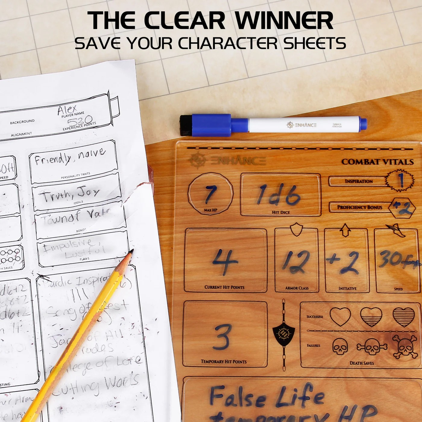 ENHANCE Tabletop Gaming Acrylic Character Sheet Set