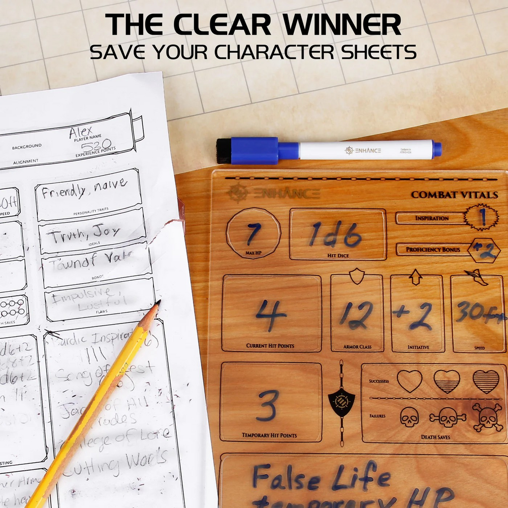 ENHANCE Tabletop Gaming Acrylic Character Sheet Set