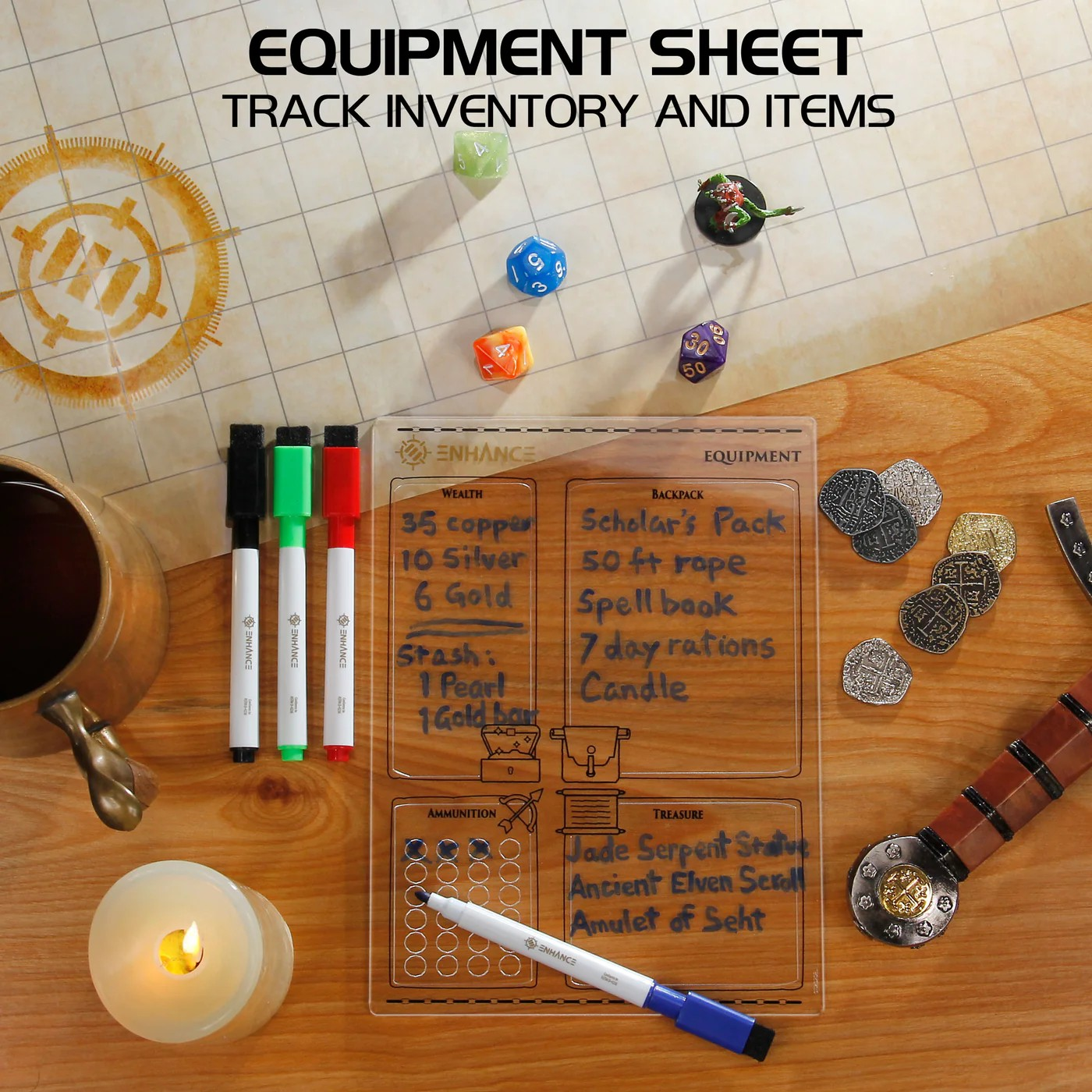 ENHANCE Tabletop Gaming Acrylic Character Sheet Set