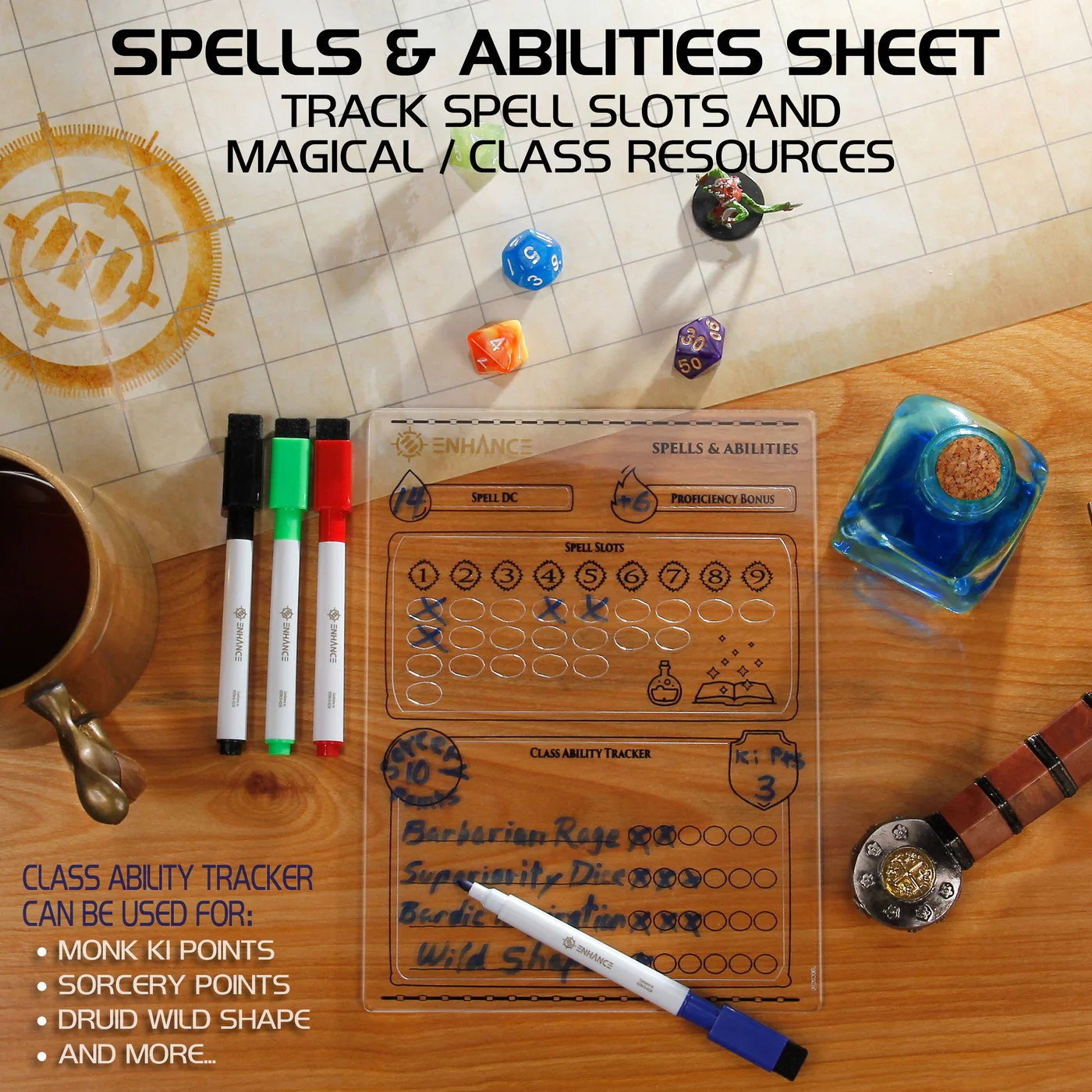 ENHANCE Tabletop Gaming Acrylic Character Sheet Set