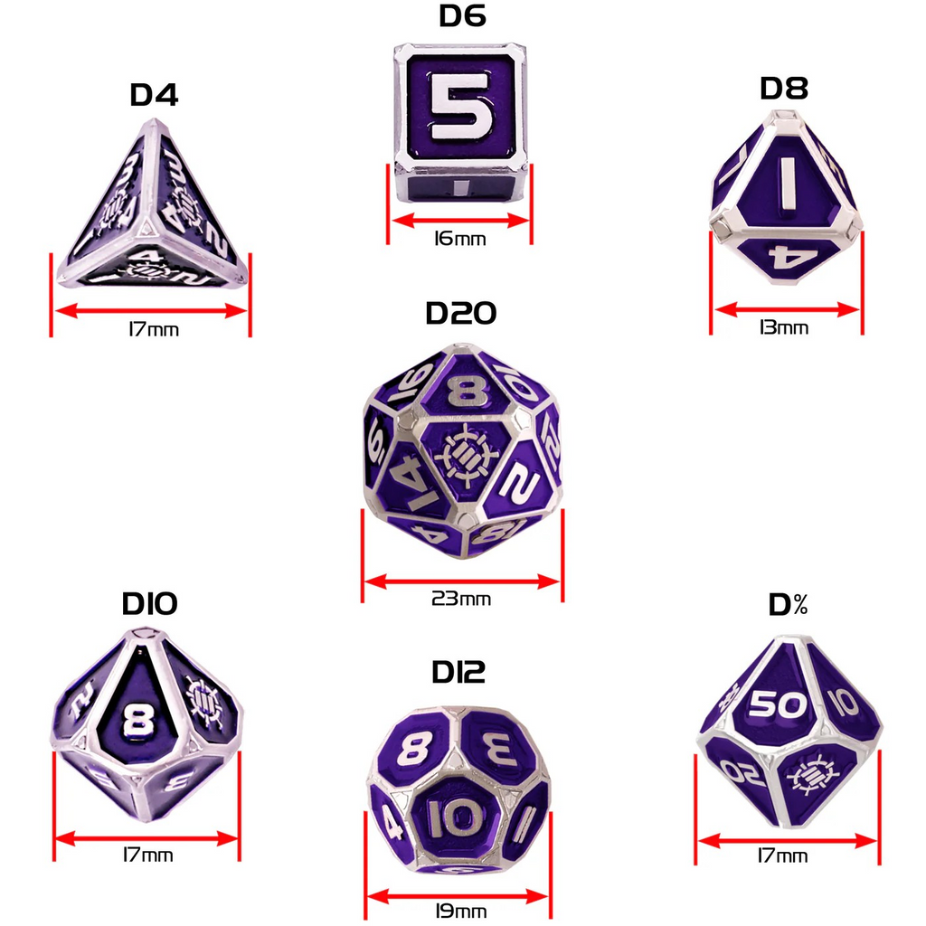 Enhance Tabletop Collectors 7pc Metal RPG Dice Set - Purple