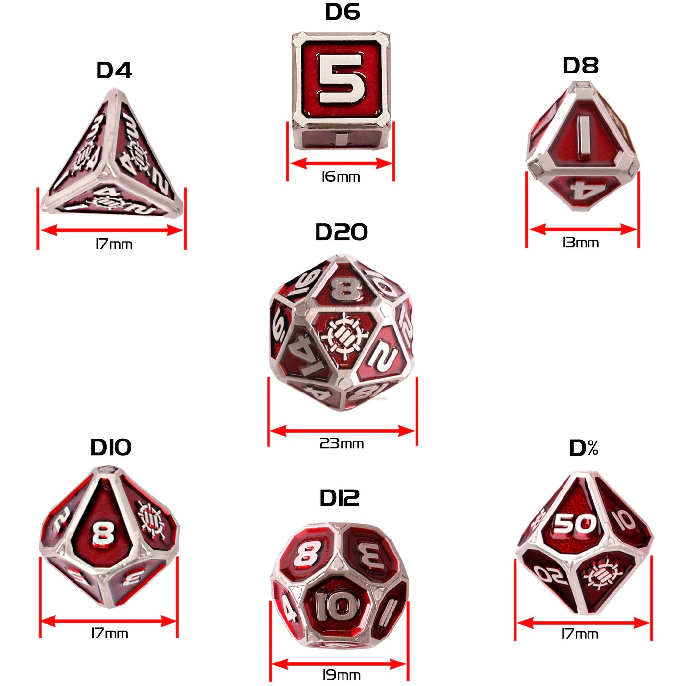 Enhance Tabletop Collectors 7pc Metal RPG Dice Set - Red