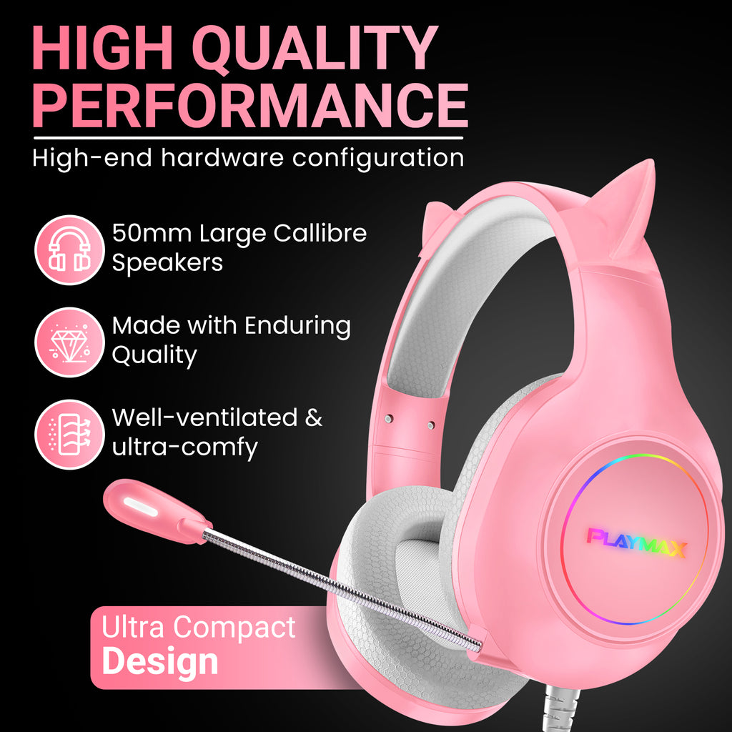 Playmax RGB Cat Ear Headset - Pink
