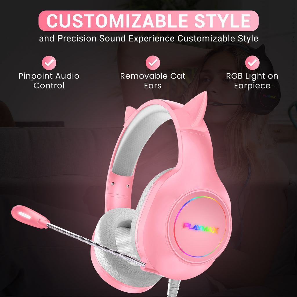 Playmax RGB Cat Ear Headset - Pink