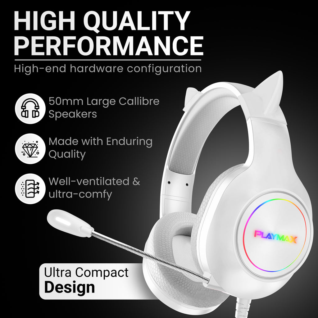 Playmax RGB Cat Ear Headset - White