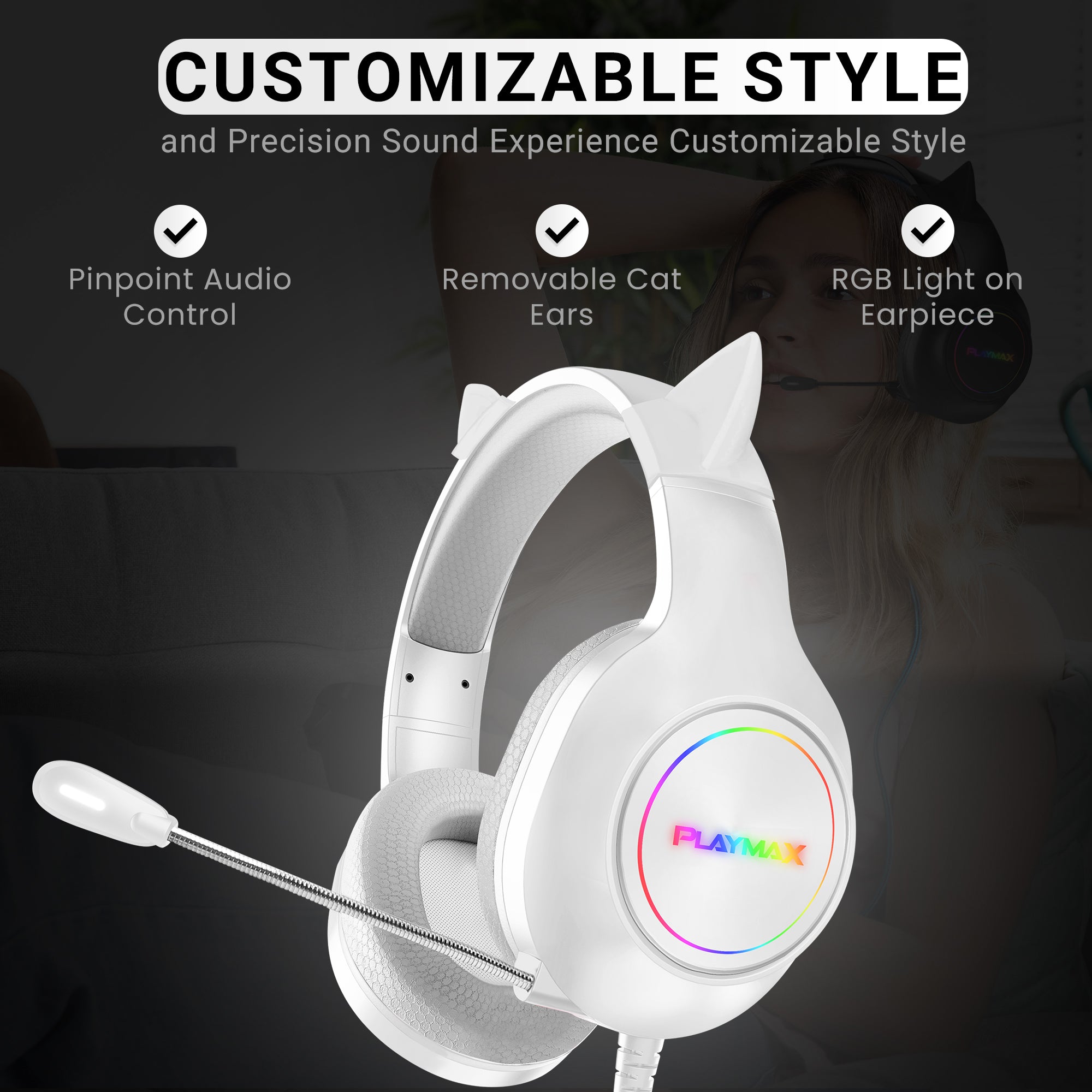 Playmax RGB Cat Ear Headset - White