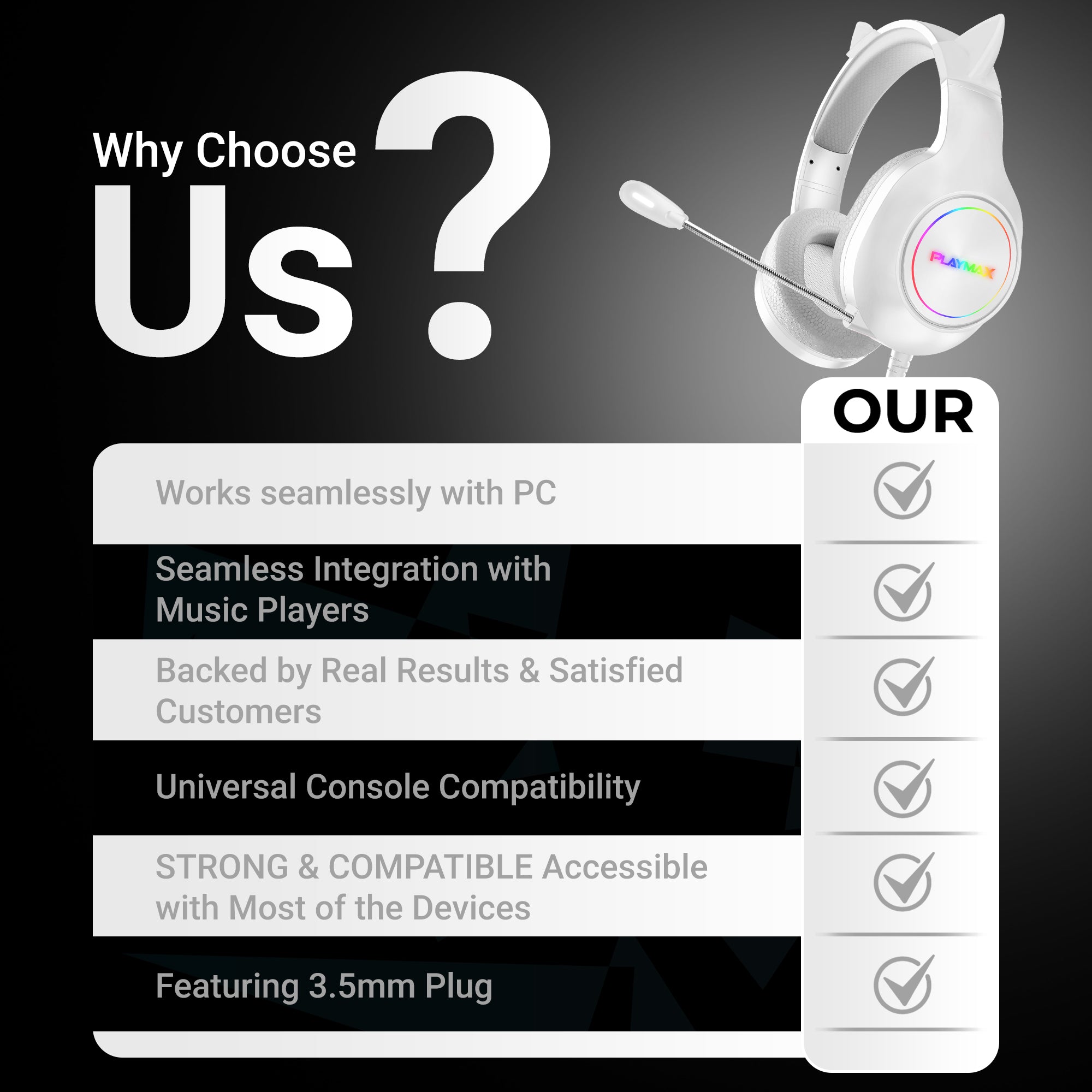 Playmax RGB Cat Ear Headset - White