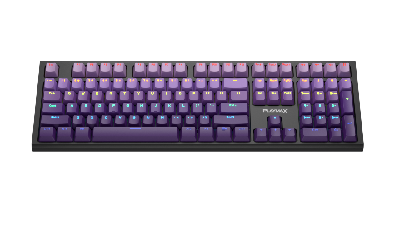 Playmax PRO Black Mechanical Gaming Keyboard (Purple Bonus key caps)