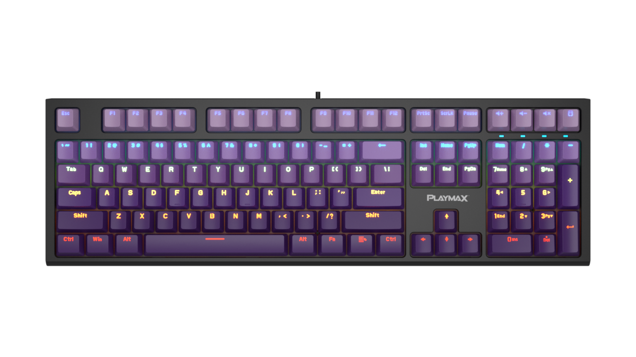 Playmax PRO Black Mechanical Gaming Keyboard (Purple Bonus key caps)