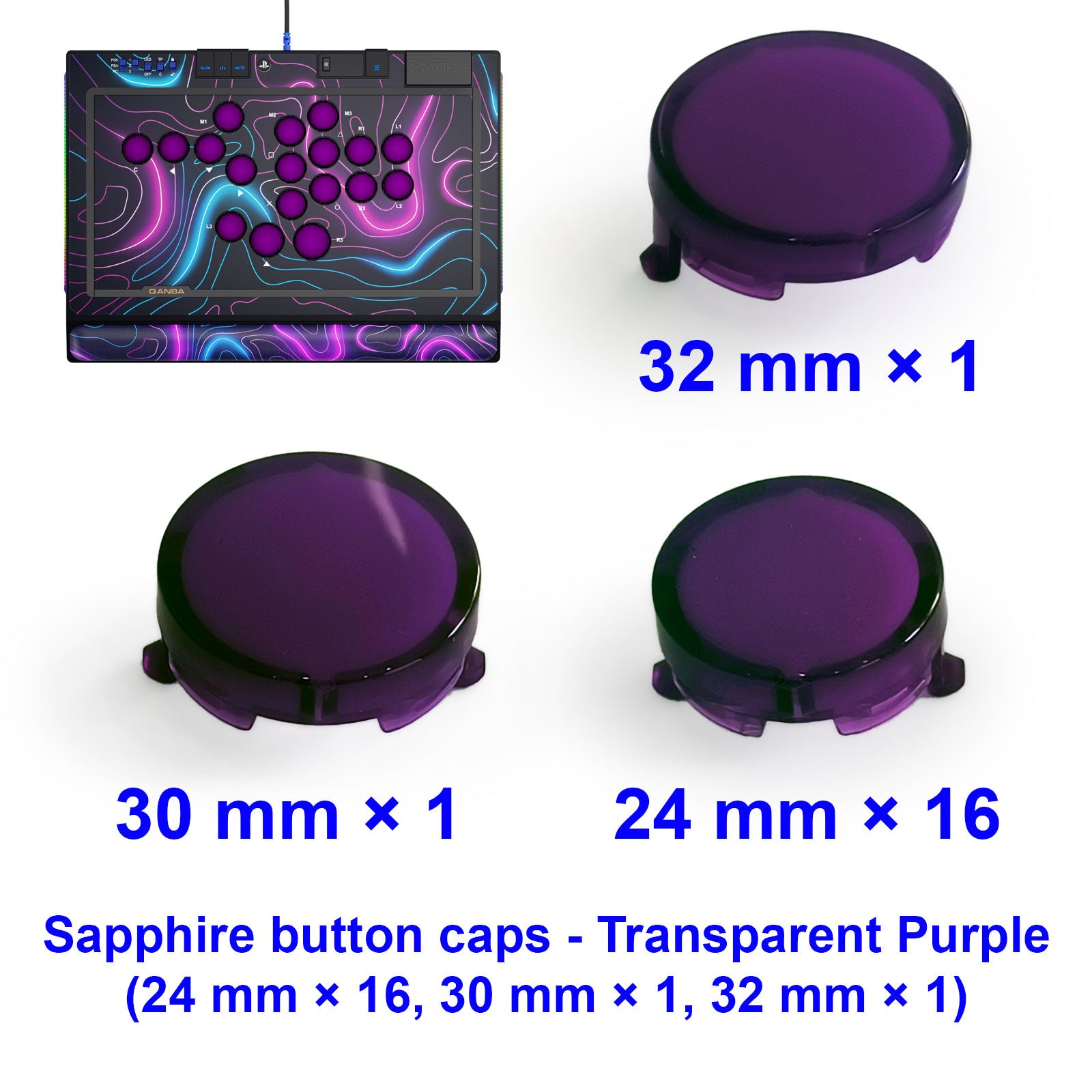 Qanba Sapphire Arcade Controller Button Cap Kit Clear Purple (18 pcs in box)