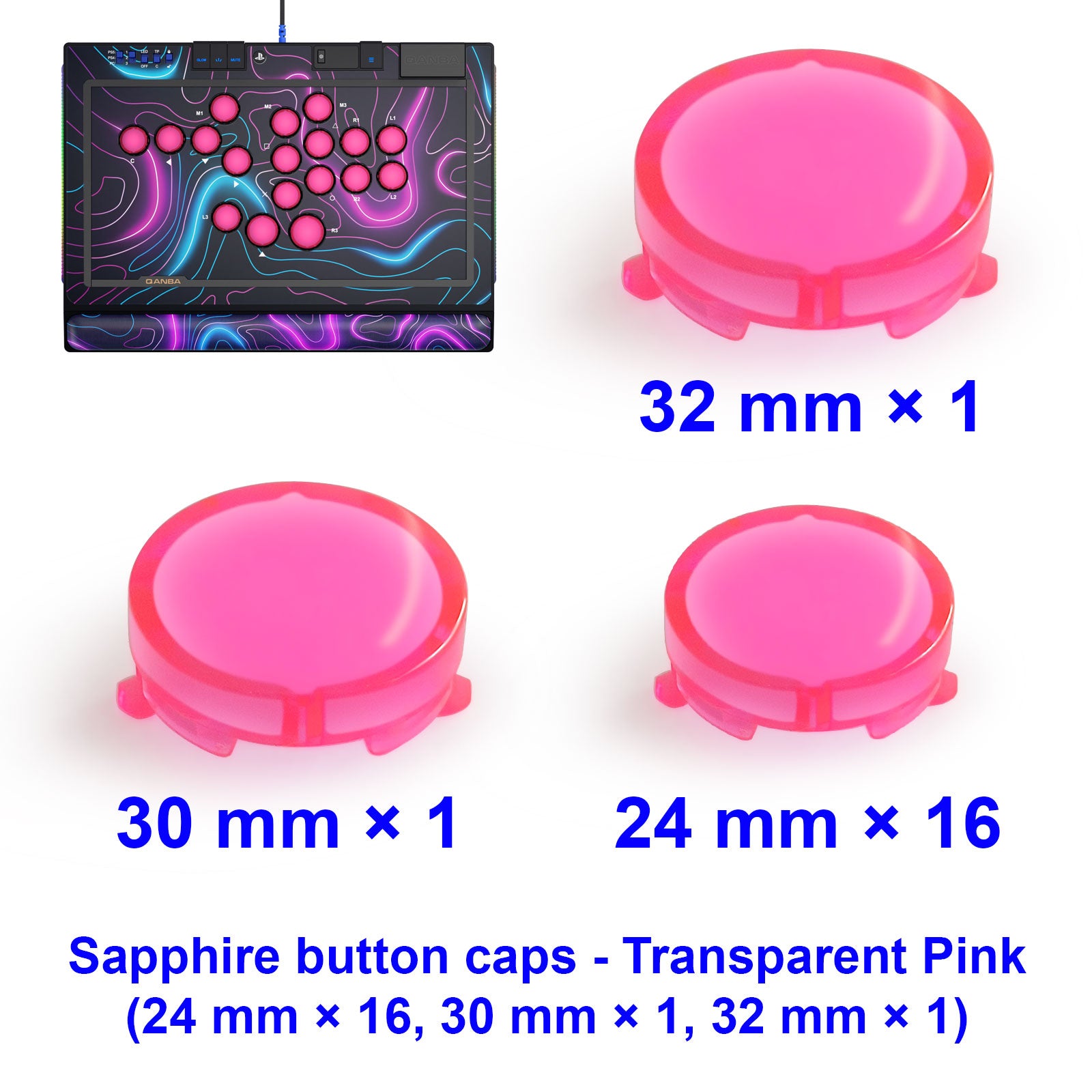 Qanba Sapphire Arcade Controller Button Cap Kit Clear Pink (18 pcs in box)