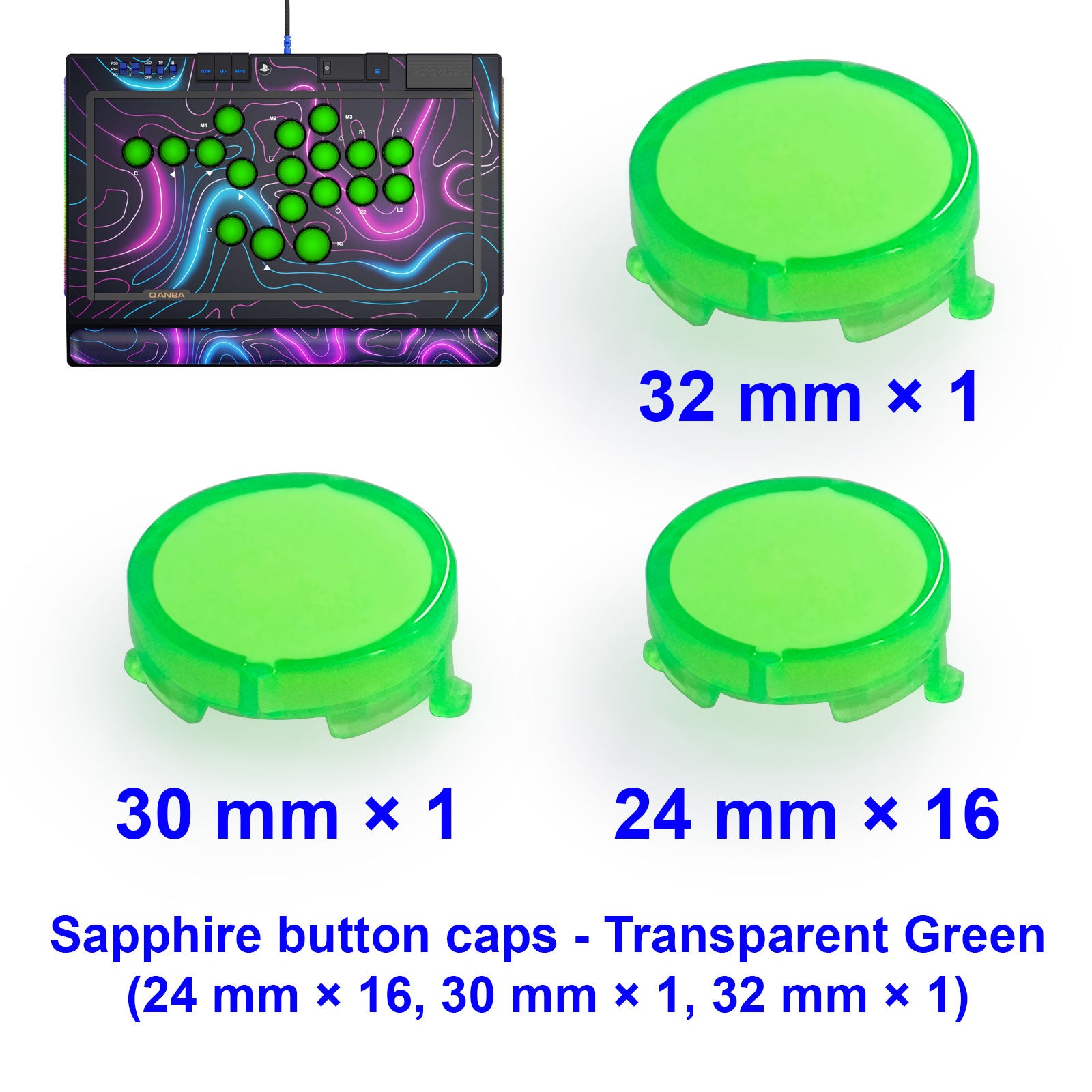 Qanba Sapphire Arcade Controller Button Cap Kit Clear Green (18 pcs in box)