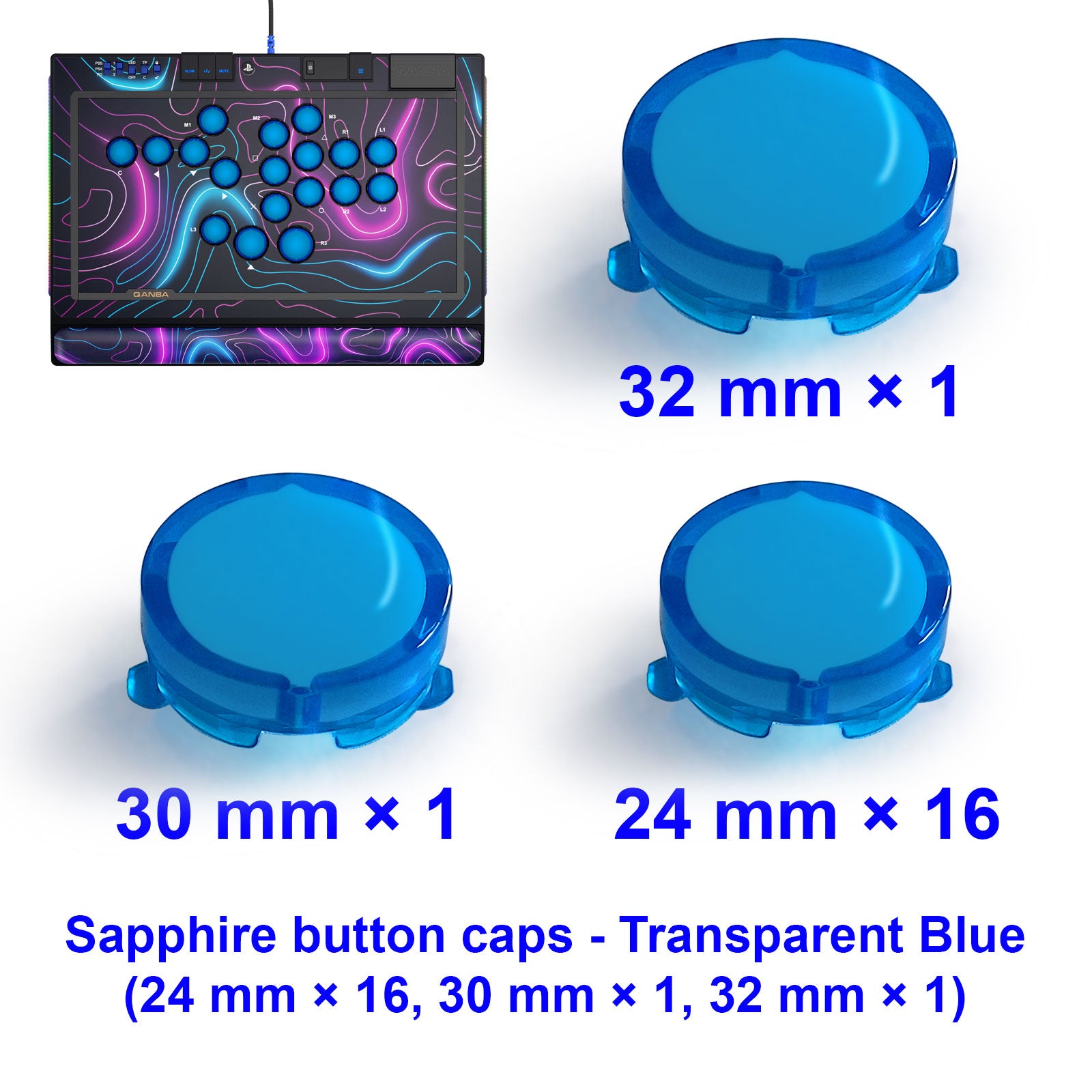 Qanba Sapphire Arcade Controller Button Cap Kit Clear Blue (18 pcs in box)