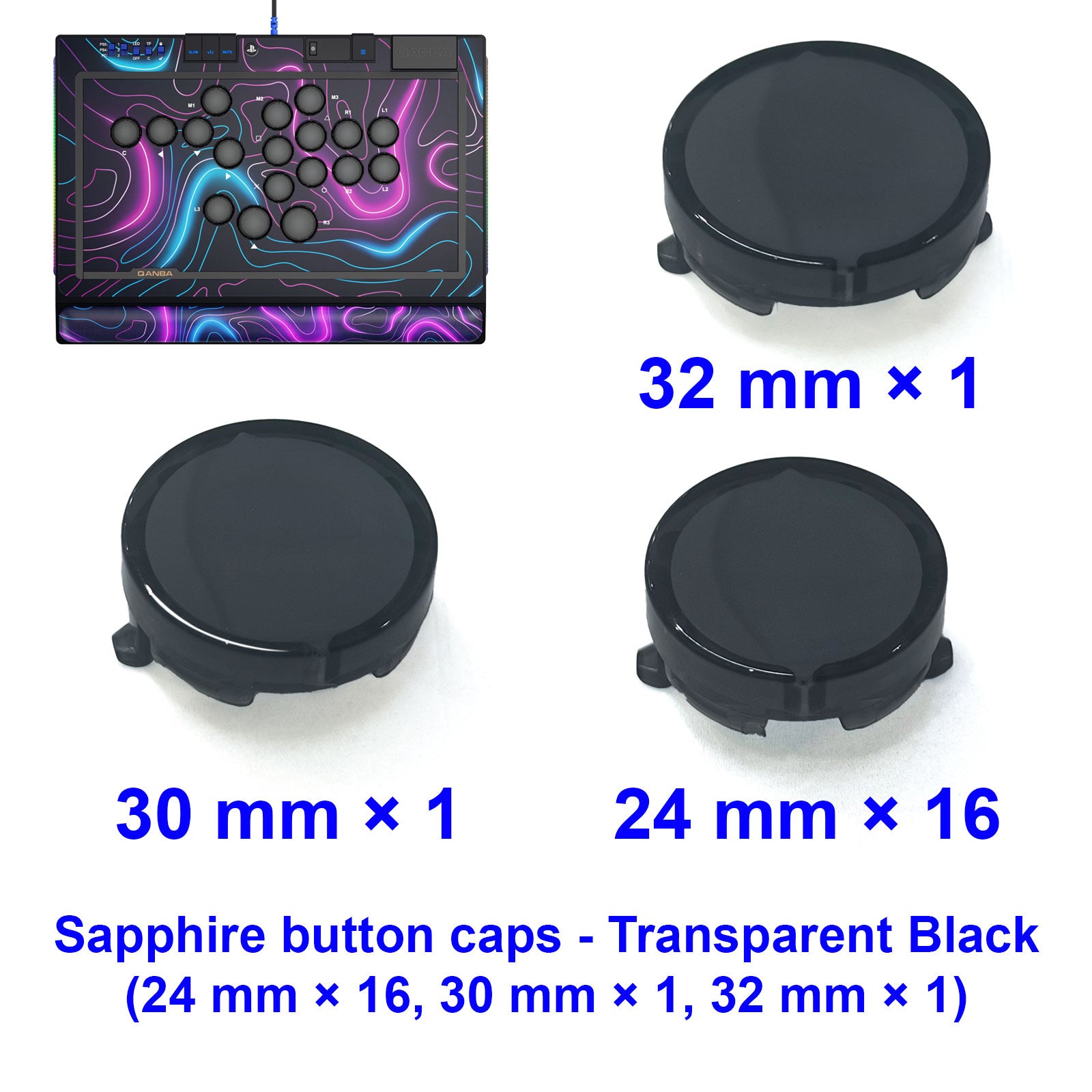 Qanba Sapphire Arcade Controller Button Cap Kit Clear Black (18 pcs in box)