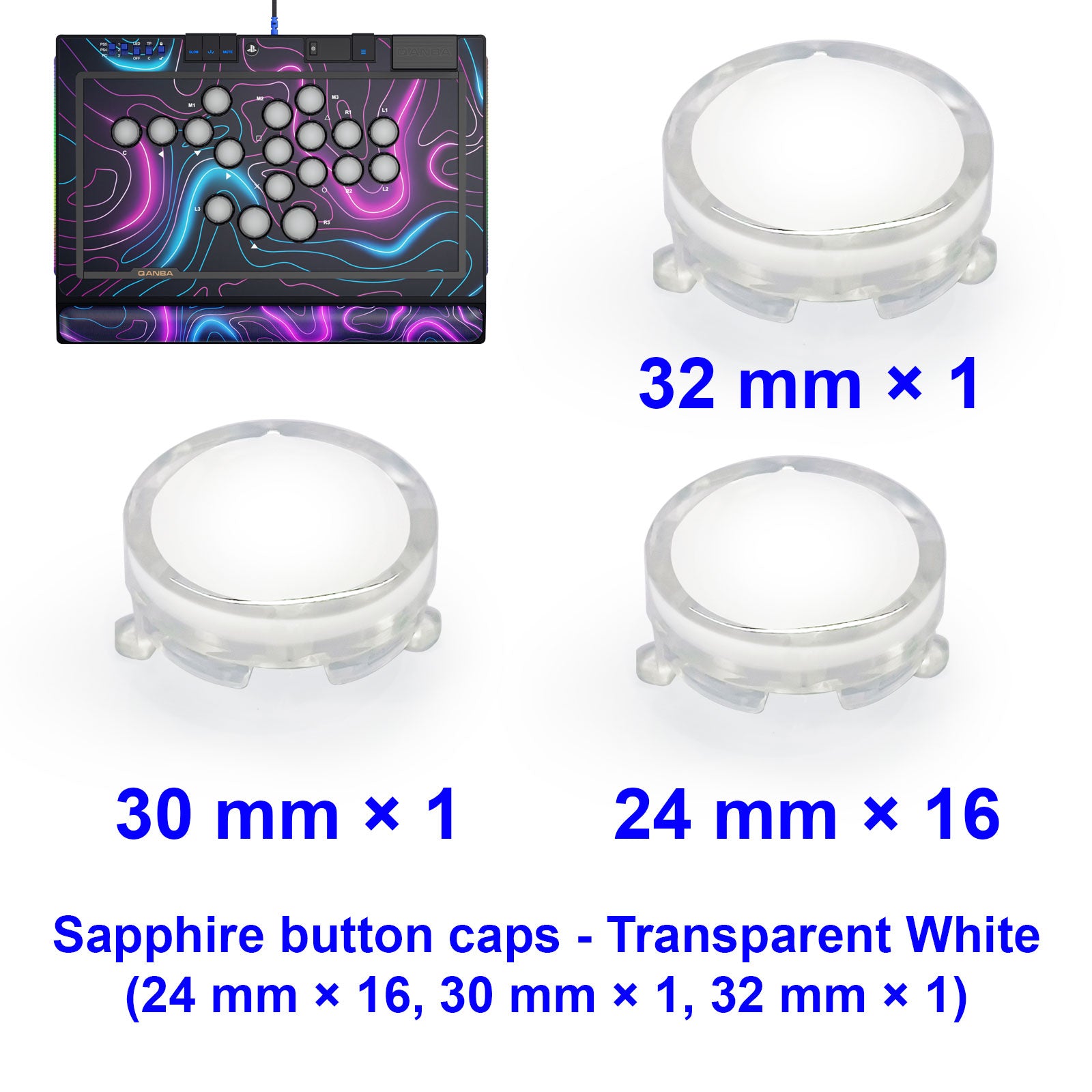 Qanba Sapphire Arcade Controller Button Cap Kit Clear White (18 pcs in box)