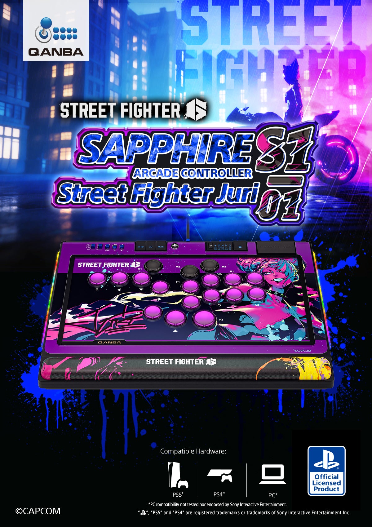 Qanba Sapphire Arcade Controller Street Fighter Juri PS5/PS4/PC