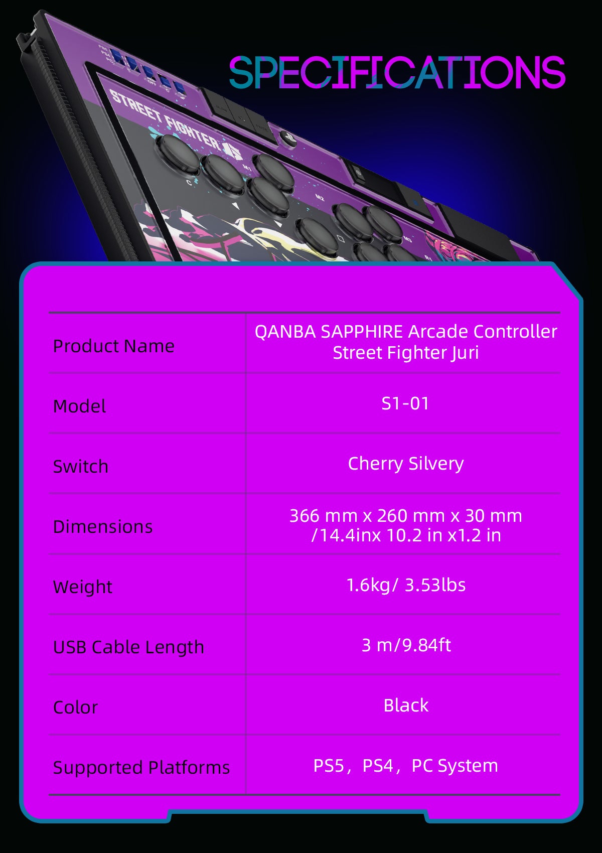 Qanba Sapphire Arcade Controller Street Fighter Juri PS5/PS4/PC