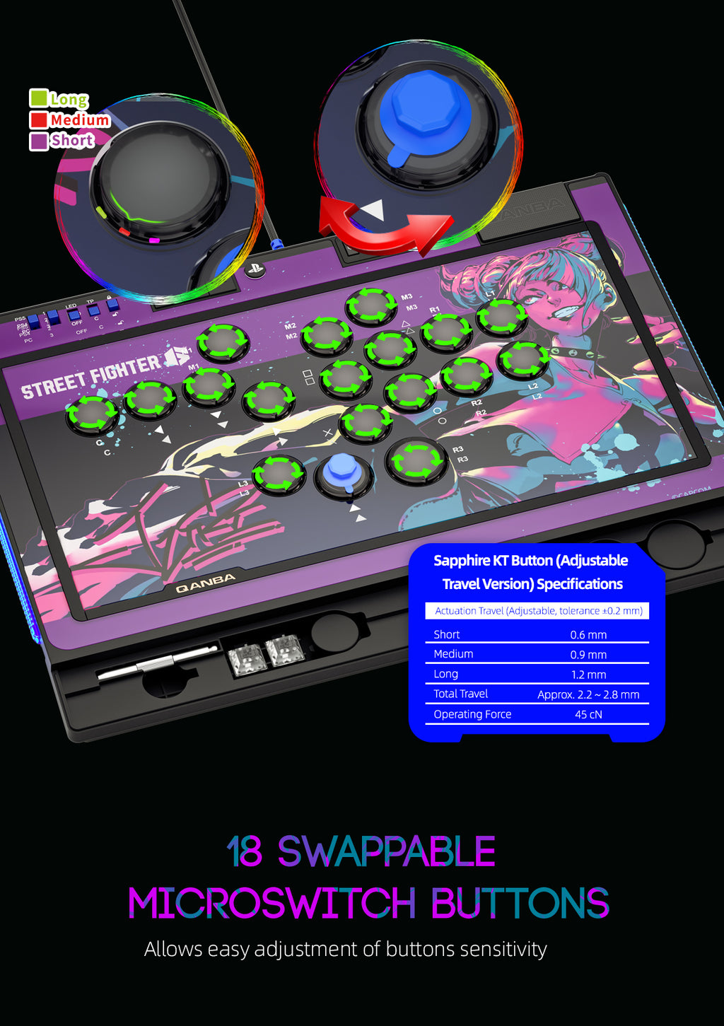 Qanba Sapphire Arcade Controller Street Fighter Juri PS5/PS4/PC